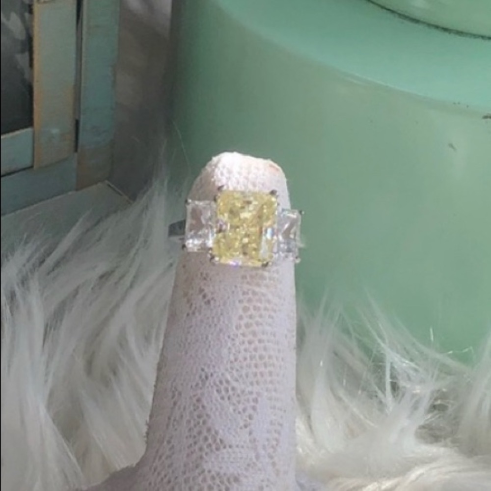 Sterling Silver, Yellow & White 3 Stone Ring